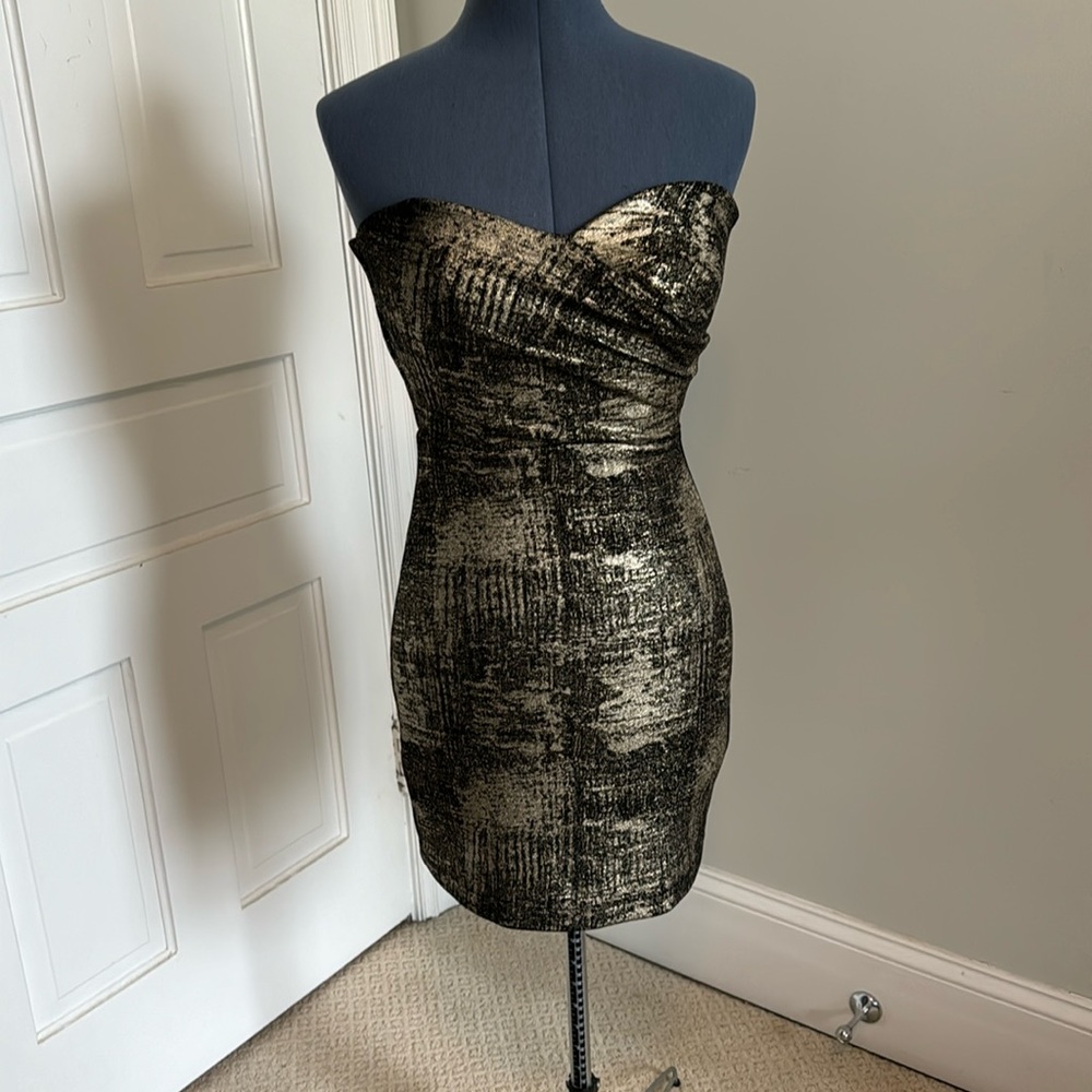 Black & Gold Strapless Cocktail/Party Dress | Size 1